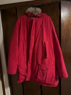Woolrich Men’s Parka Coat – Red – 3XL Tall – Fur Hood – Heavy Winter Jack